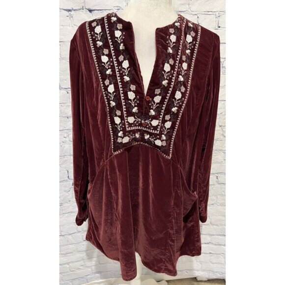 Free People Always Forever Velvet Mini Dress Long Sleeve With Pockets Size Small - Picture 2 of 7